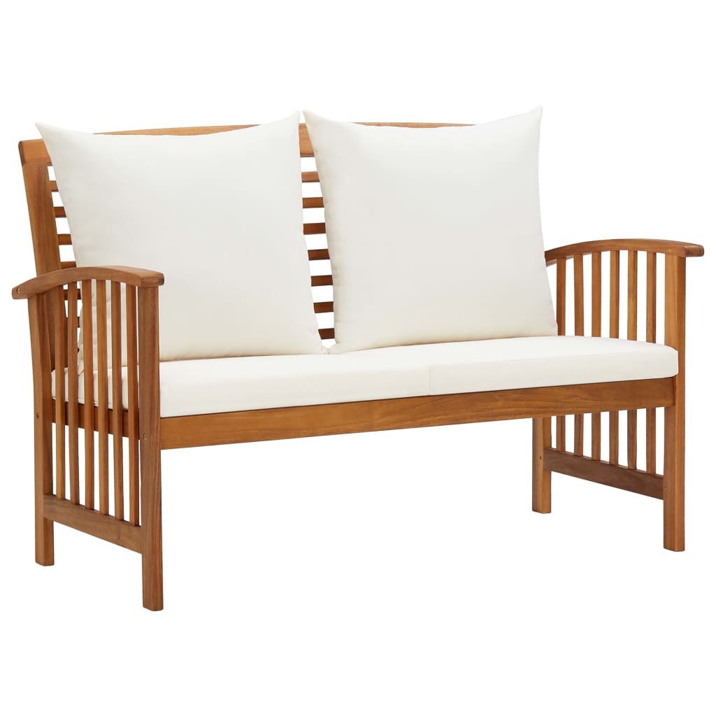 Garden bench with cushions 119 cm solid acacia wood