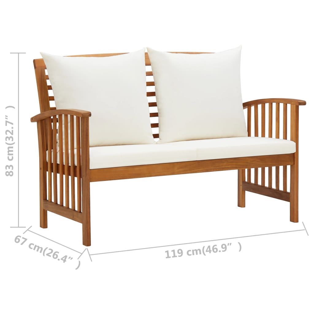 Banco de jardín con cojines 119 cm madera maciza de acacia