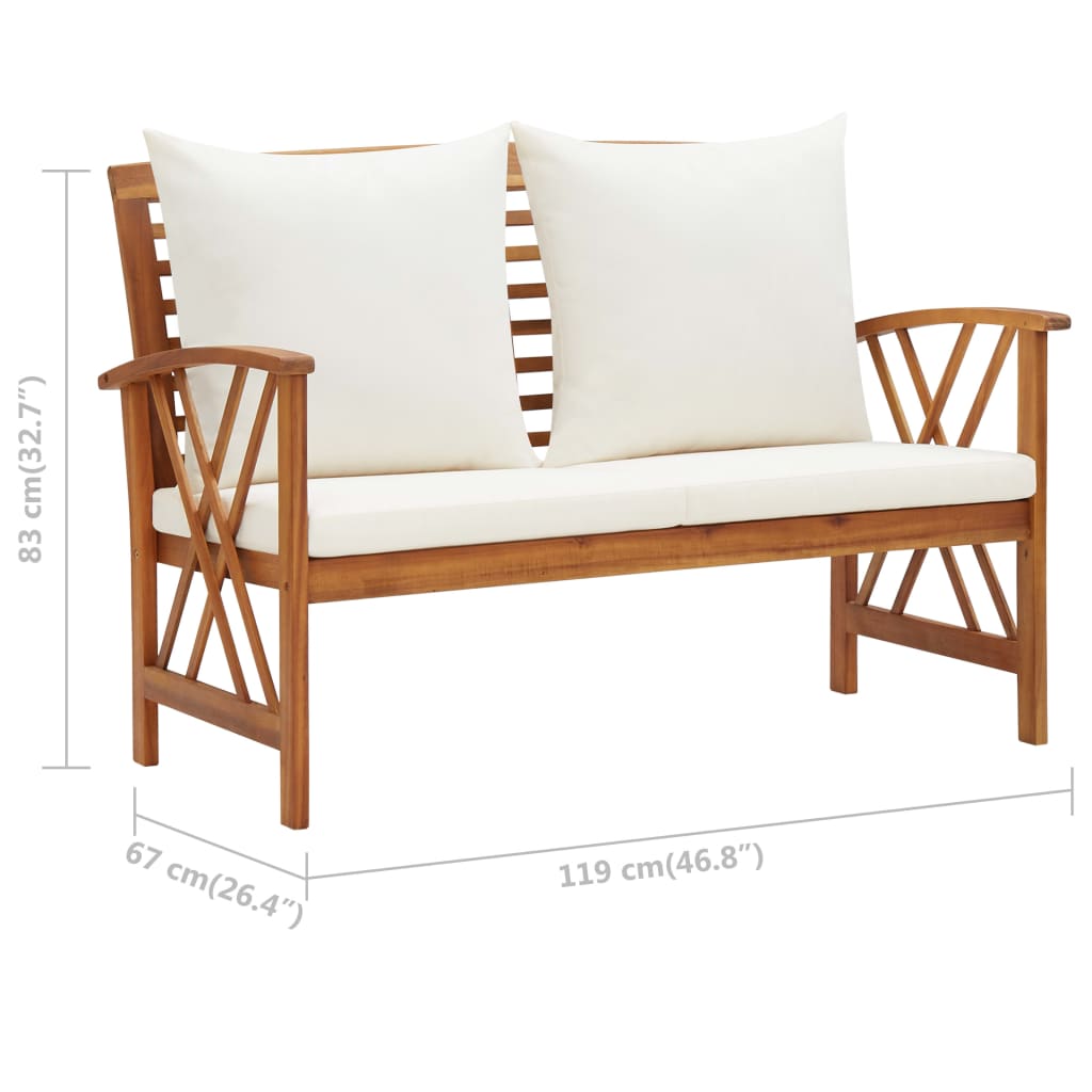 Banco de jardín con cojines 119 cm madera maciza de acacia