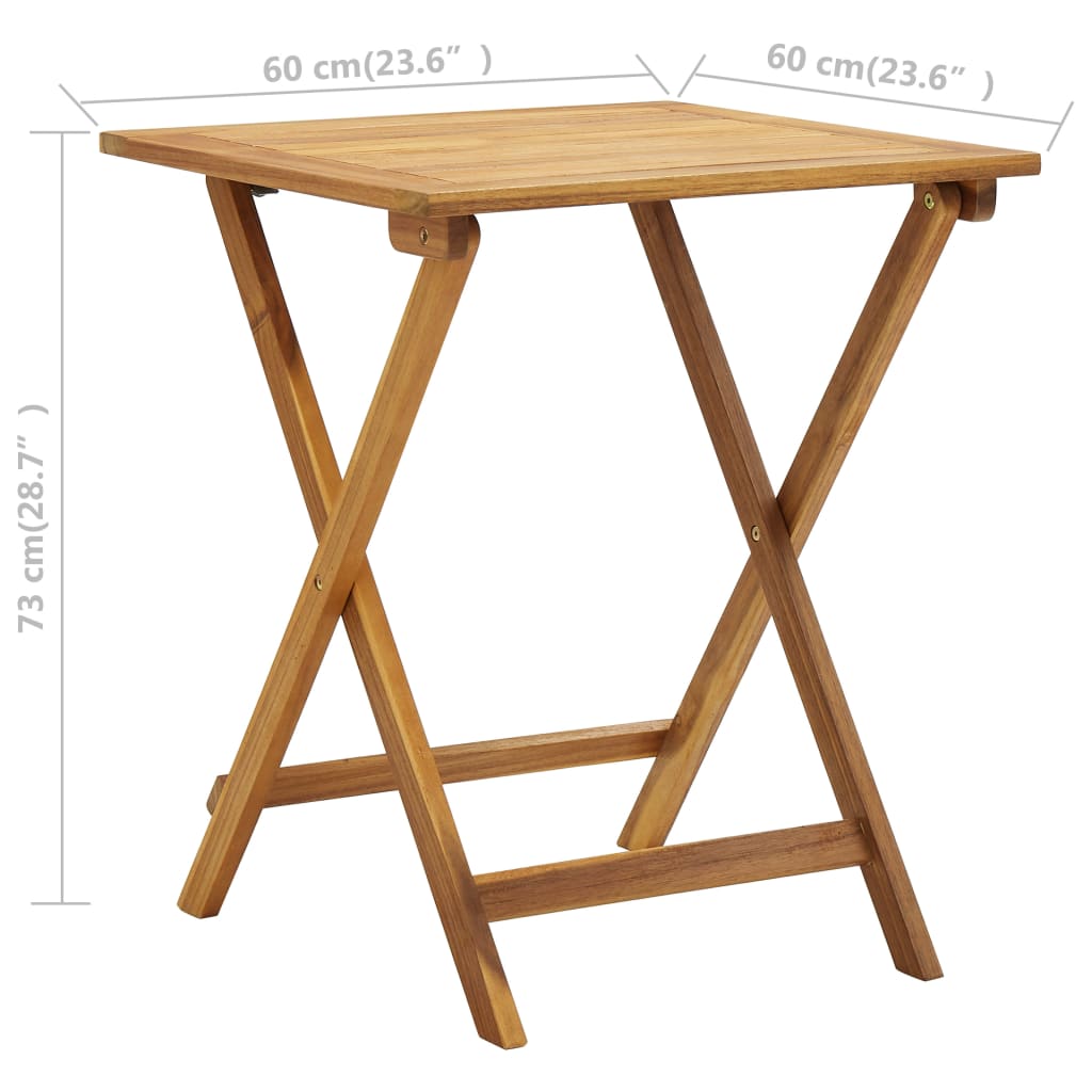 Mesa y sillas bistró plegables 3 pzas y cojines madera maciza