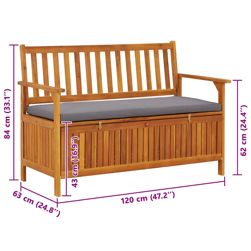 Banco de almacenaje de jardín madera maciza acacia 120 cm