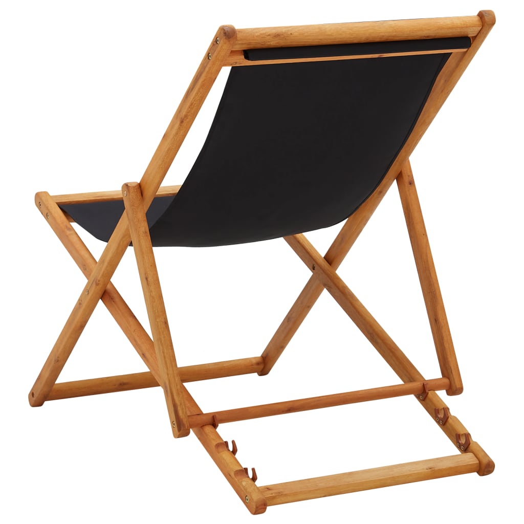 Silla de playa plegable madera de eucalipto y tela negra