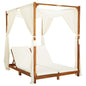 Double sun lounger with curtains and cushions, solid acacia wood