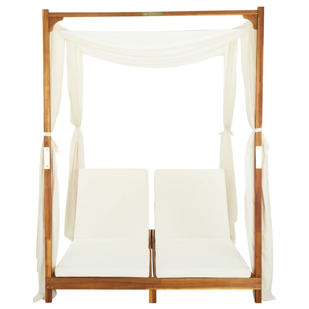 Tumbona doble con cortinas y cojines madera maciza de acacia