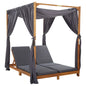 Double sun lounger with curtains and cushions, solid acacia wood
