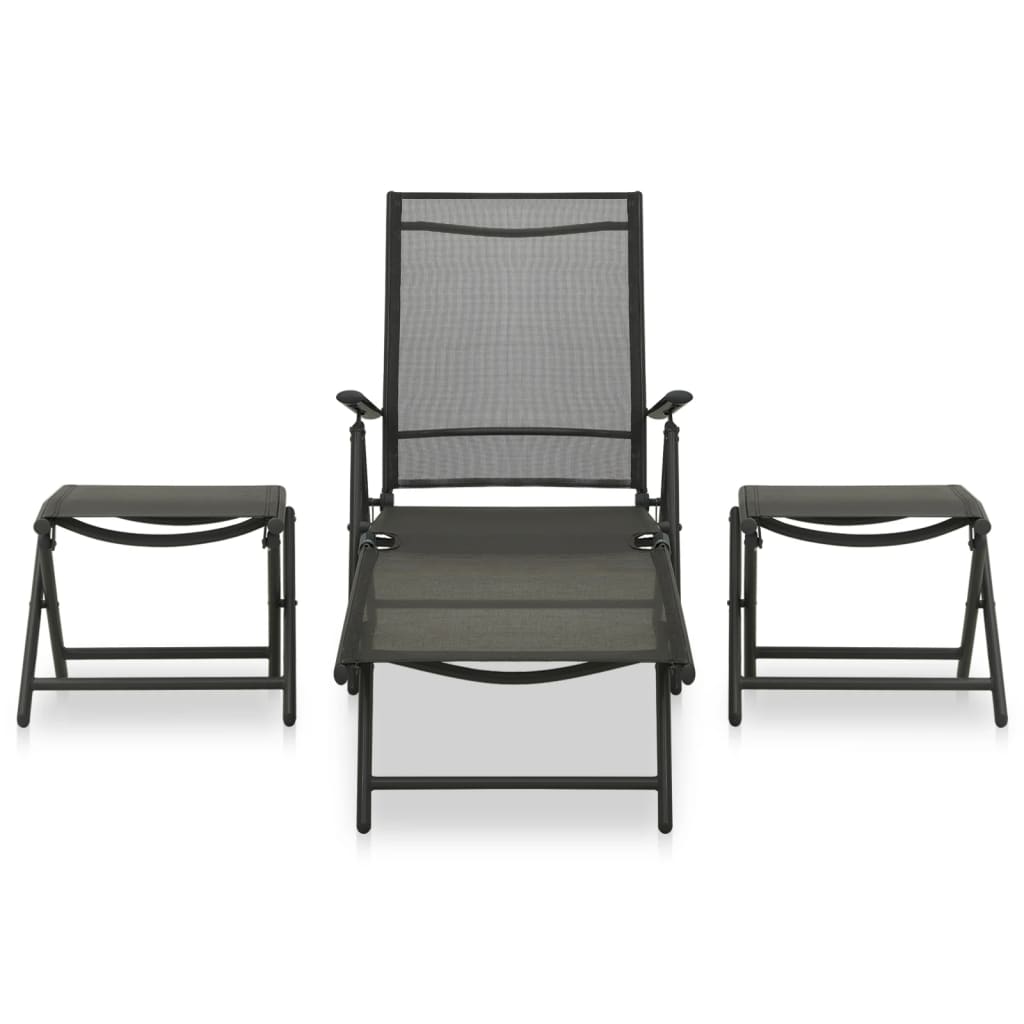 Set de muebles de jardín 3 piezas textilene aluminio negro