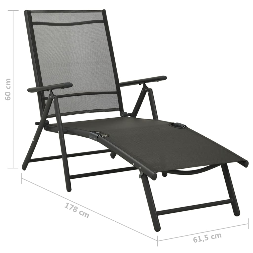 Set de muebles de jardín 3 piezas textilene aluminio negro