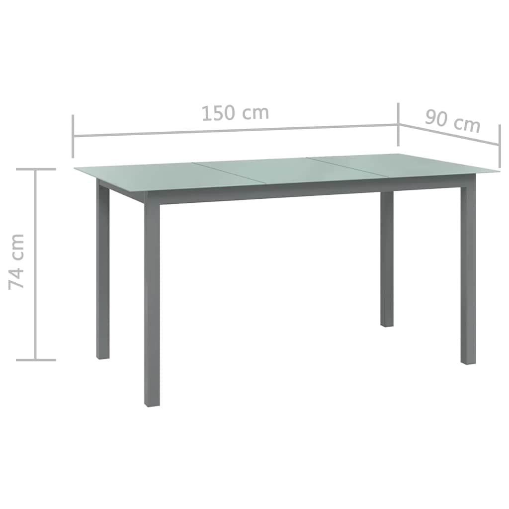 Mesa de jardín de aluminio y vidrio gris claro 150x90x74 cm