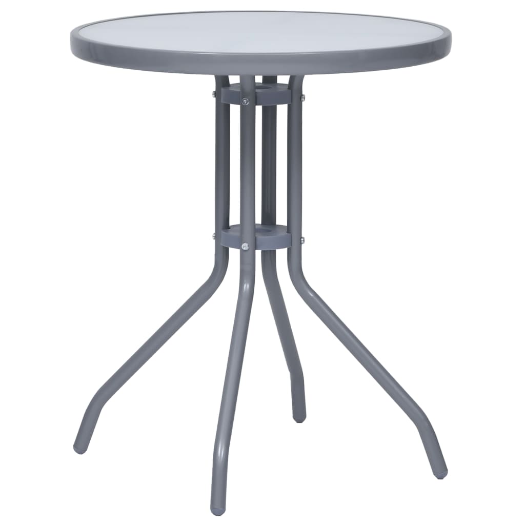 Light grey steel and glass garden table 80 cm