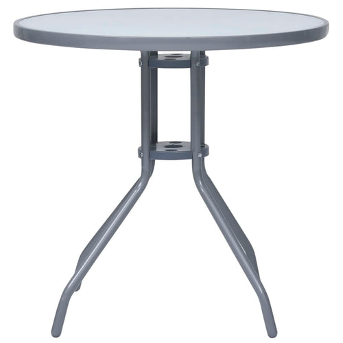 Light grey steel and glass garden table 80 cm