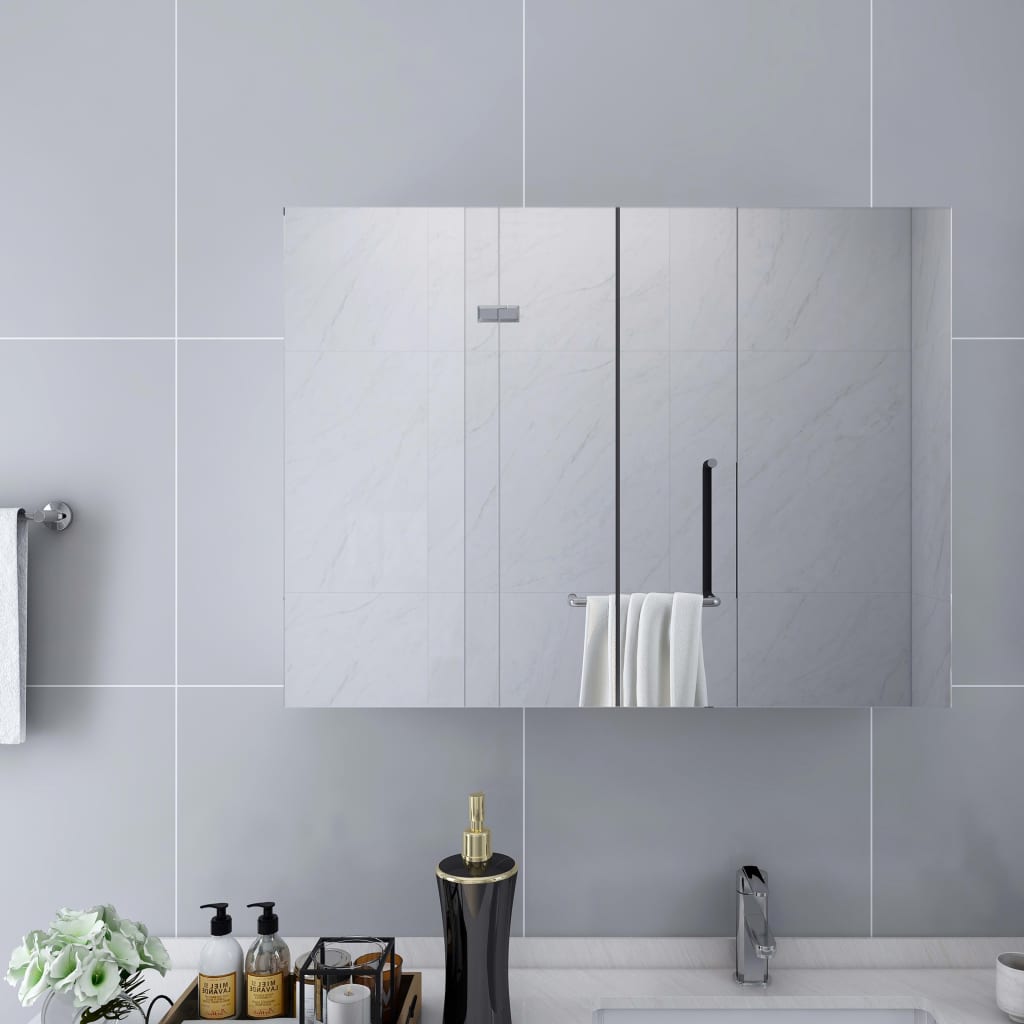 Armario de baño con espejo MDF blanco 80x15x60 cm