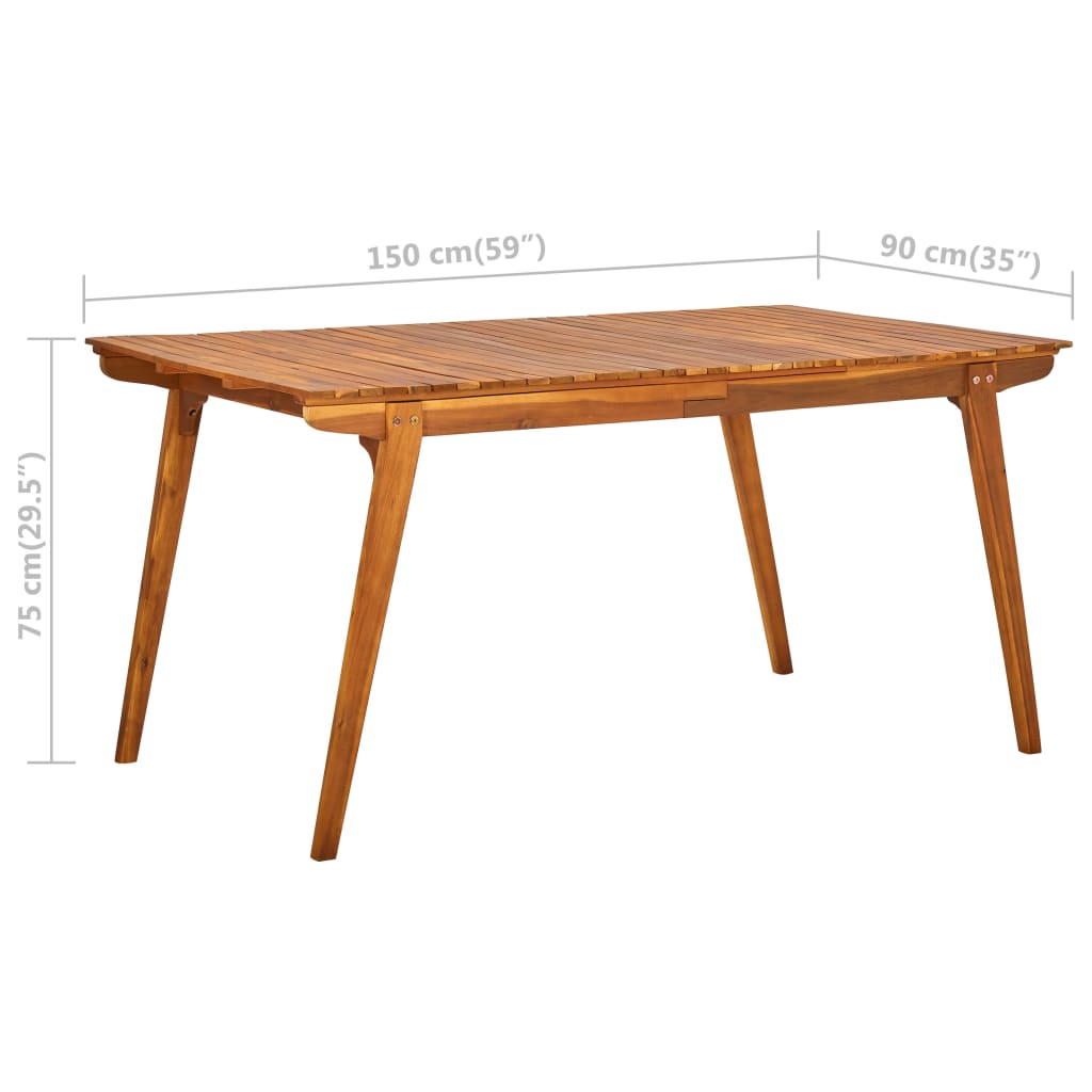 Solid acacia wood garden table 150x90x75 cm