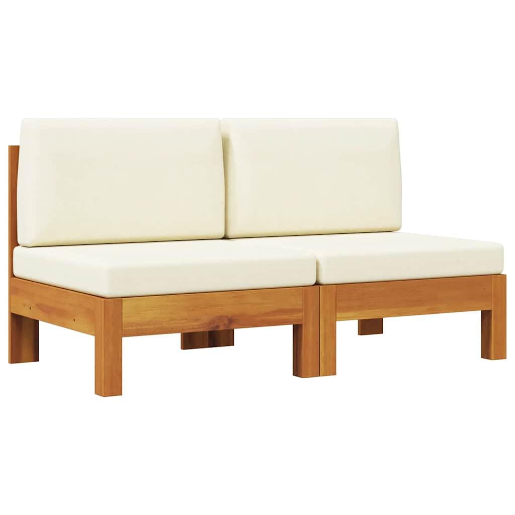 Sofá central 2 piezas cojines blanco crema madera de acacia
