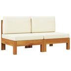 Sofá central 2 piezas cojines blanco crema madera de acacia