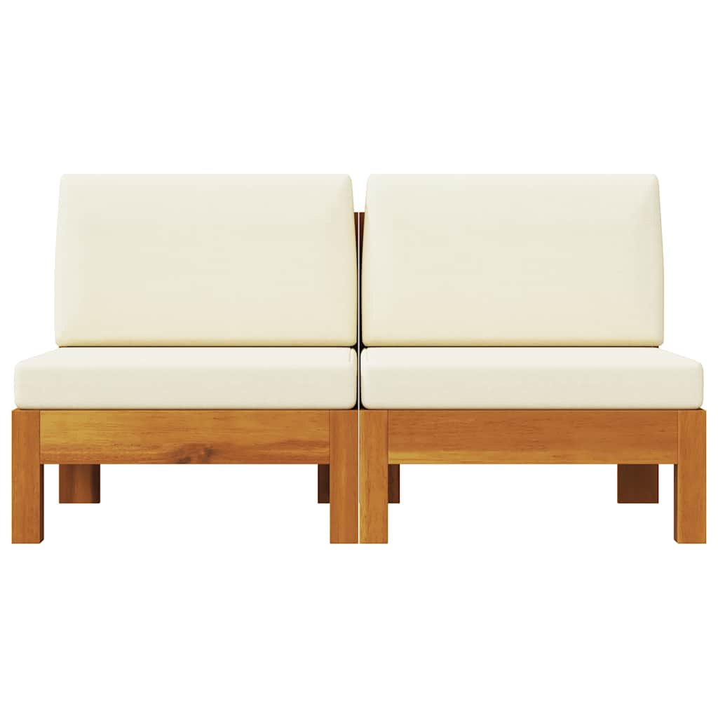 Sofá central 2 piezas cojines blanco crema madera de acacia