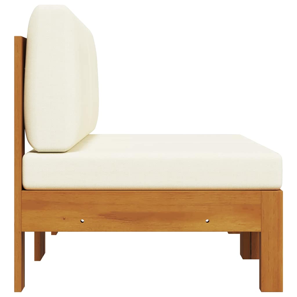 Sofá central 2 piezas cojines blanco crema madera de acacia