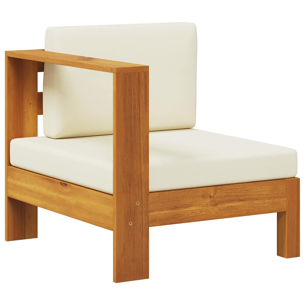 Sofá central con 1 reposabrazos madera acacia blanca crema