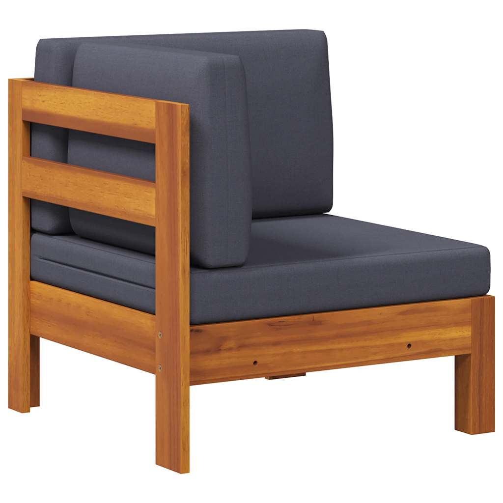 Sofá de esquina madera maciza de acacia con cojines gris oscuro