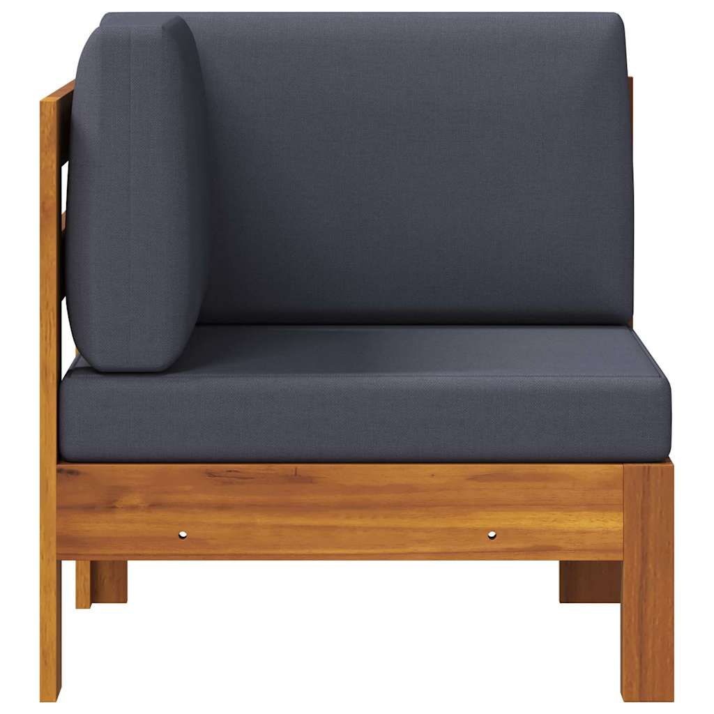 Sofá de esquina madera maciza de acacia con cojines gris oscuro