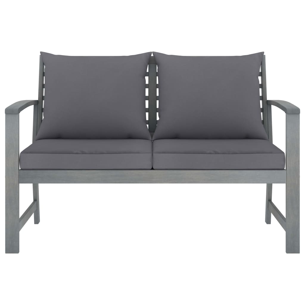 Banco de jardín 120 cm cojines gris oscuro madera acacia maciza