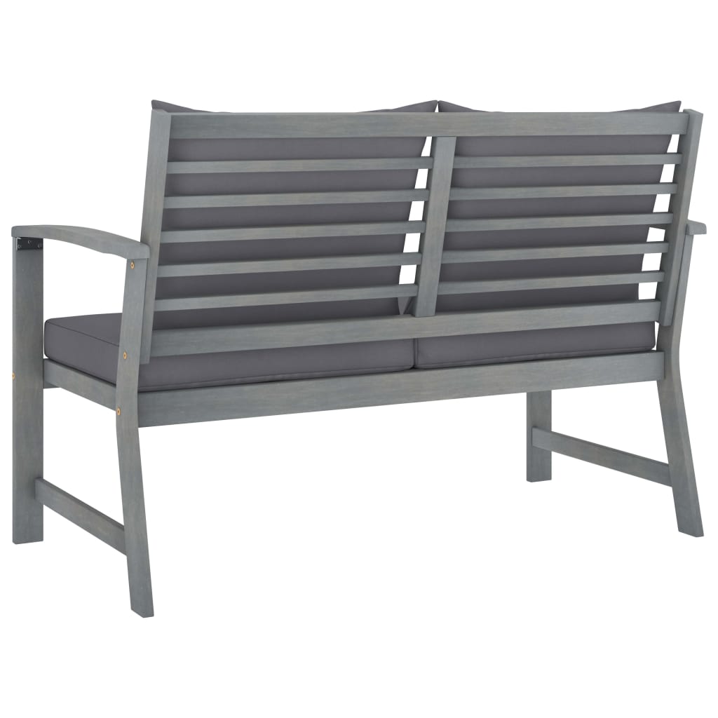 Banco de jardín 120 cm cojines gris oscuro madera acacia maciza