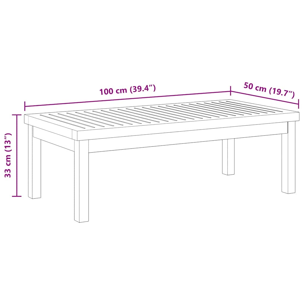 Mesa de centro de madera maciza de acacia 100x50x33 cm