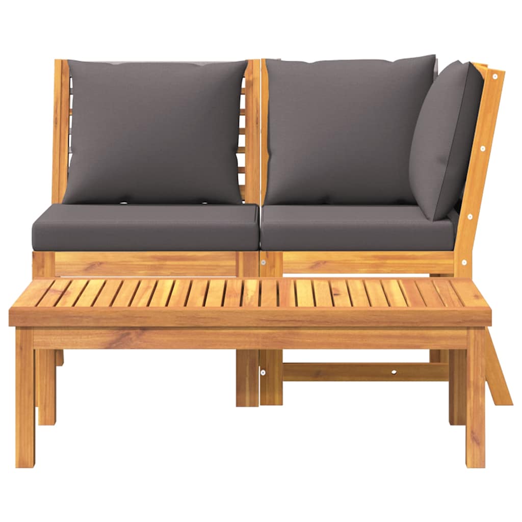 Muebles de jardín 3 pzas madera de acacia y cojines gris oscuro