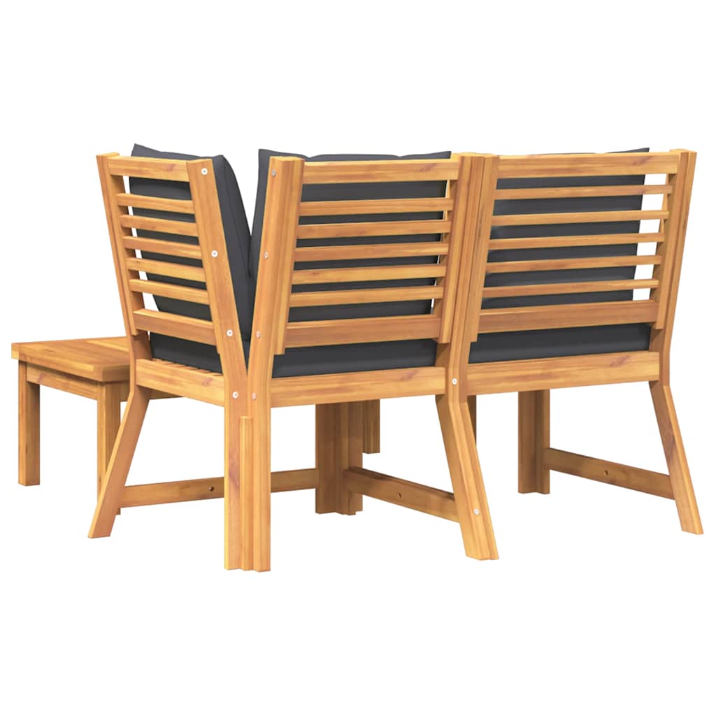 Muebles de jardín 3 pzas madera de acacia y cojines gris oscuro