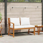 Banco de jardín 114,5 cm con cojines crema madera acacia maciza