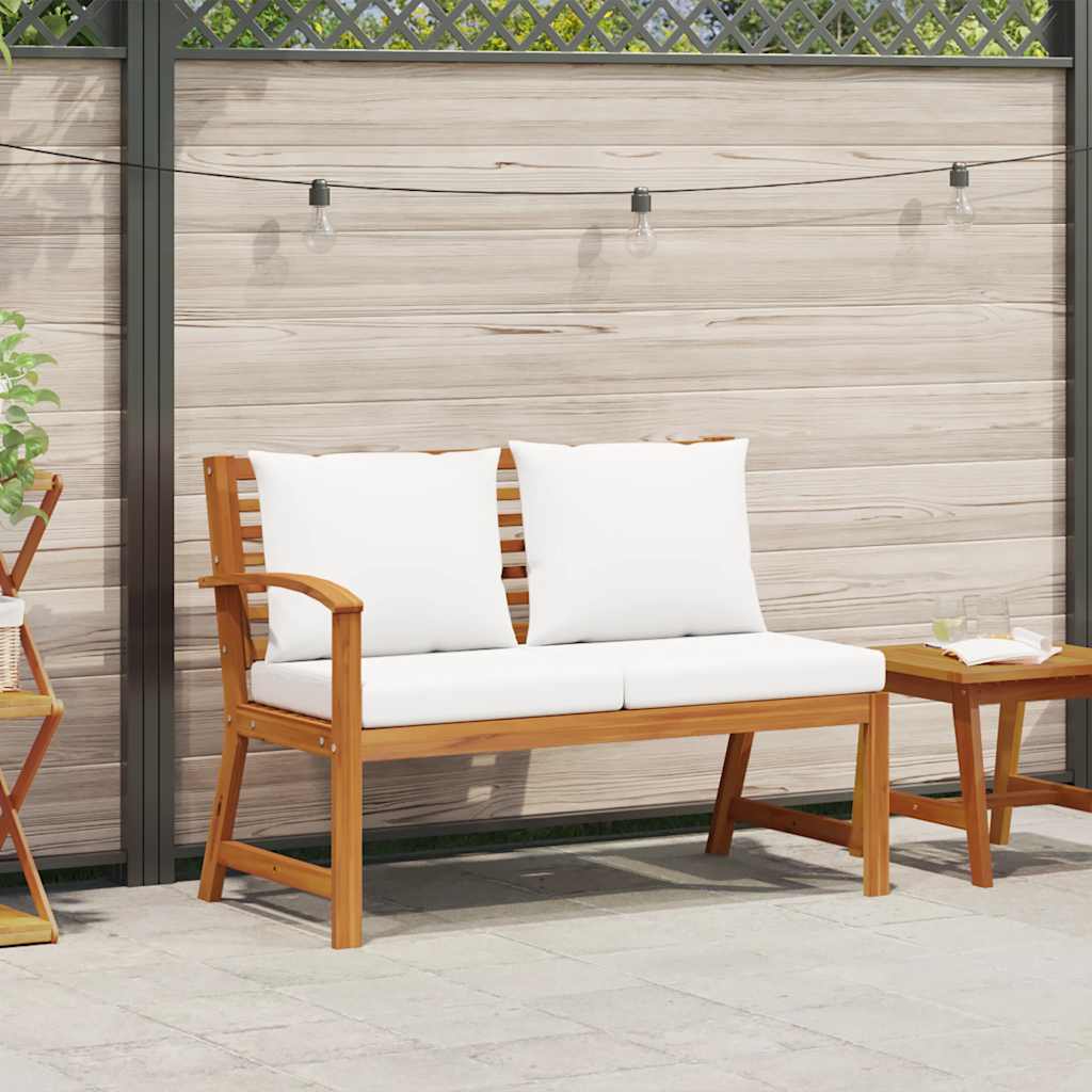 Banco de jardín 114,5 cm con cojines crema madera acacia maciza