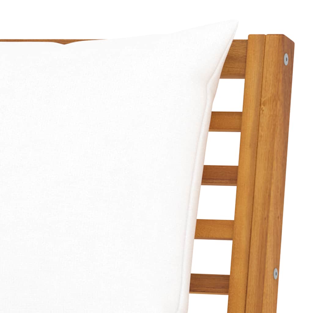 Banco de jardín 114,5 cm con cojines crema madera acacia maciza