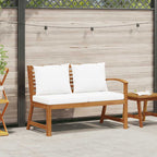 Banco de jardín madera de acacia y cojines color crema 114,5 cm