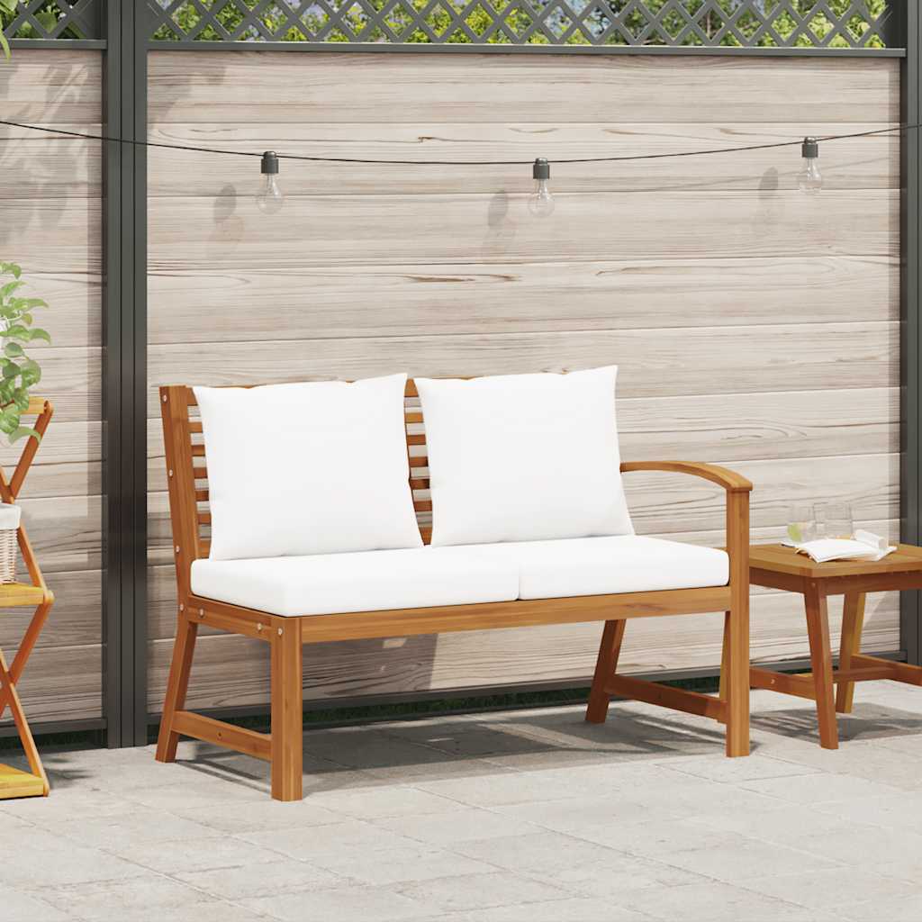 Banco de jardín madera de acacia y cojines color crema 114,5 cm
