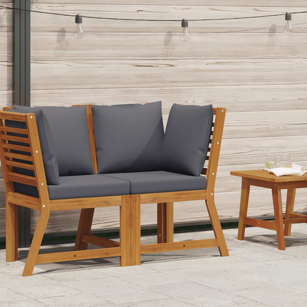 Sofá de esquina madera maciza de acacia con cojines gris oscuro