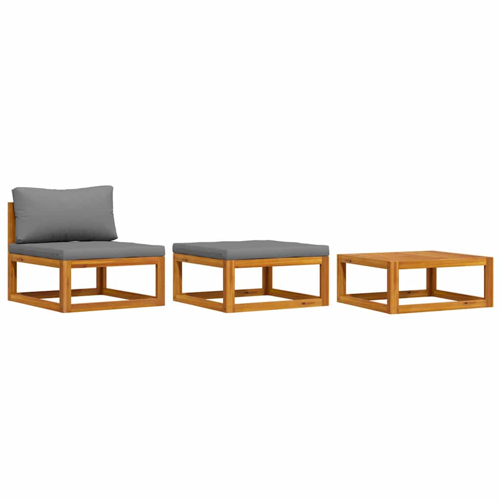 Muebles de jardín 3 piezas con cojines madera maciza de acacia