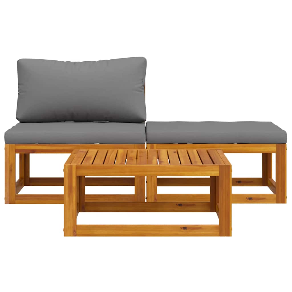 Muebles de jardín 3 piezas con cojines madera maciza de acacia