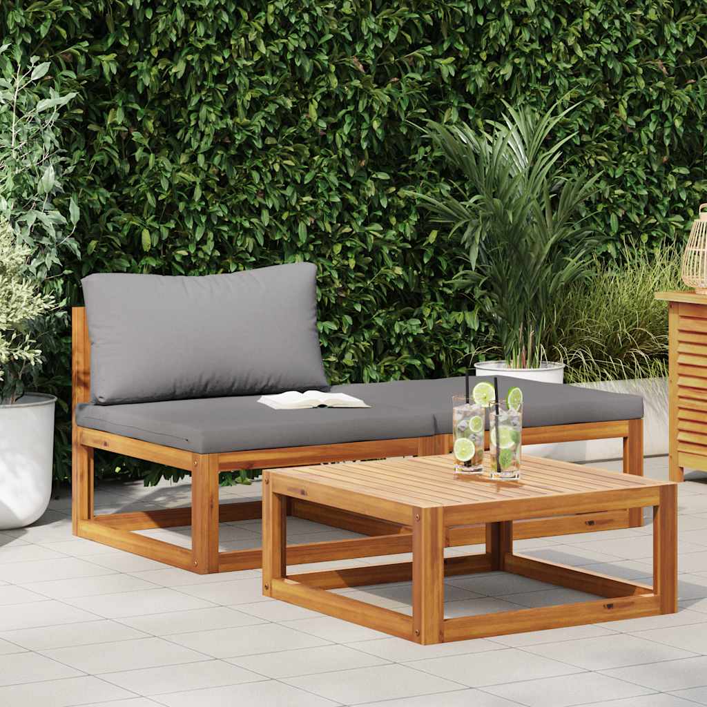 Muebles de jardín 3 piezas con cojines madera maciza de acacia