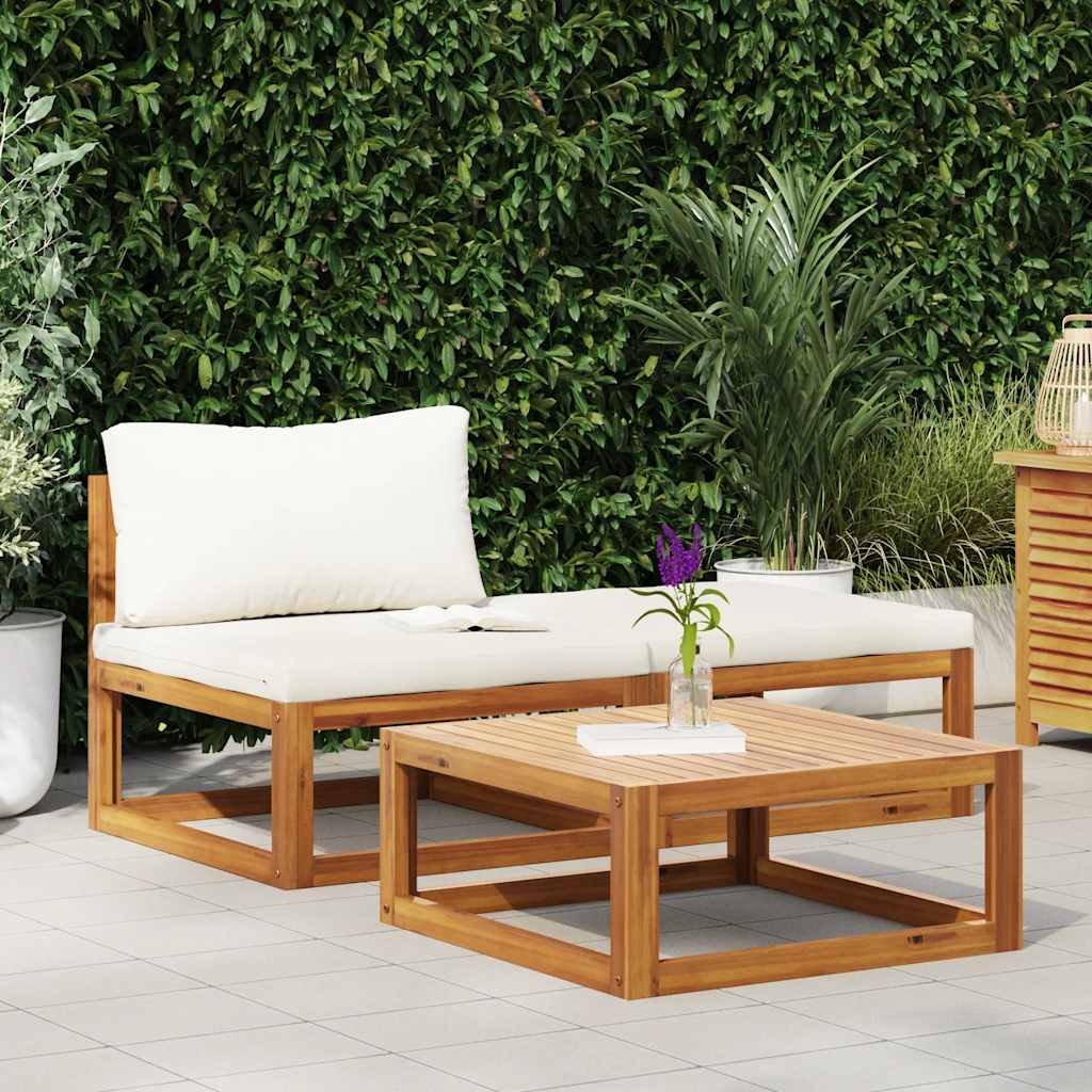3-piece garden furniture set with cushions, solid acacia wood