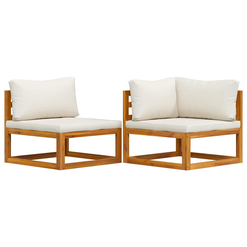 Juego de sofá 2 pzas con cojines blanco crema madera de acacia