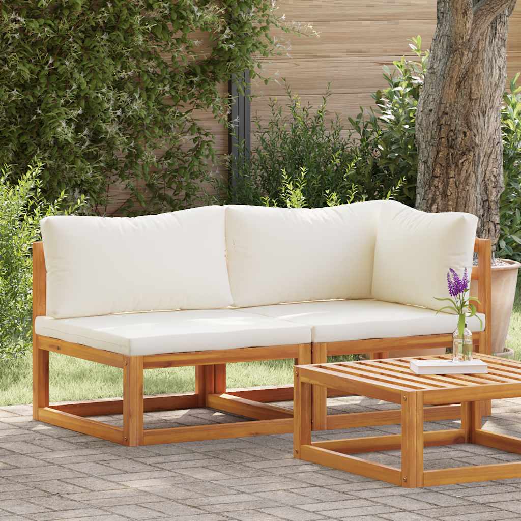 Juego de sofá 2 pzas con cojines blanco crema madera de acacia