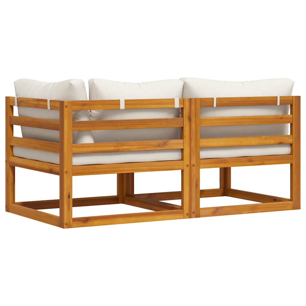 Juego de sofá 2 pzas con cojines blanco crema madera de acacia