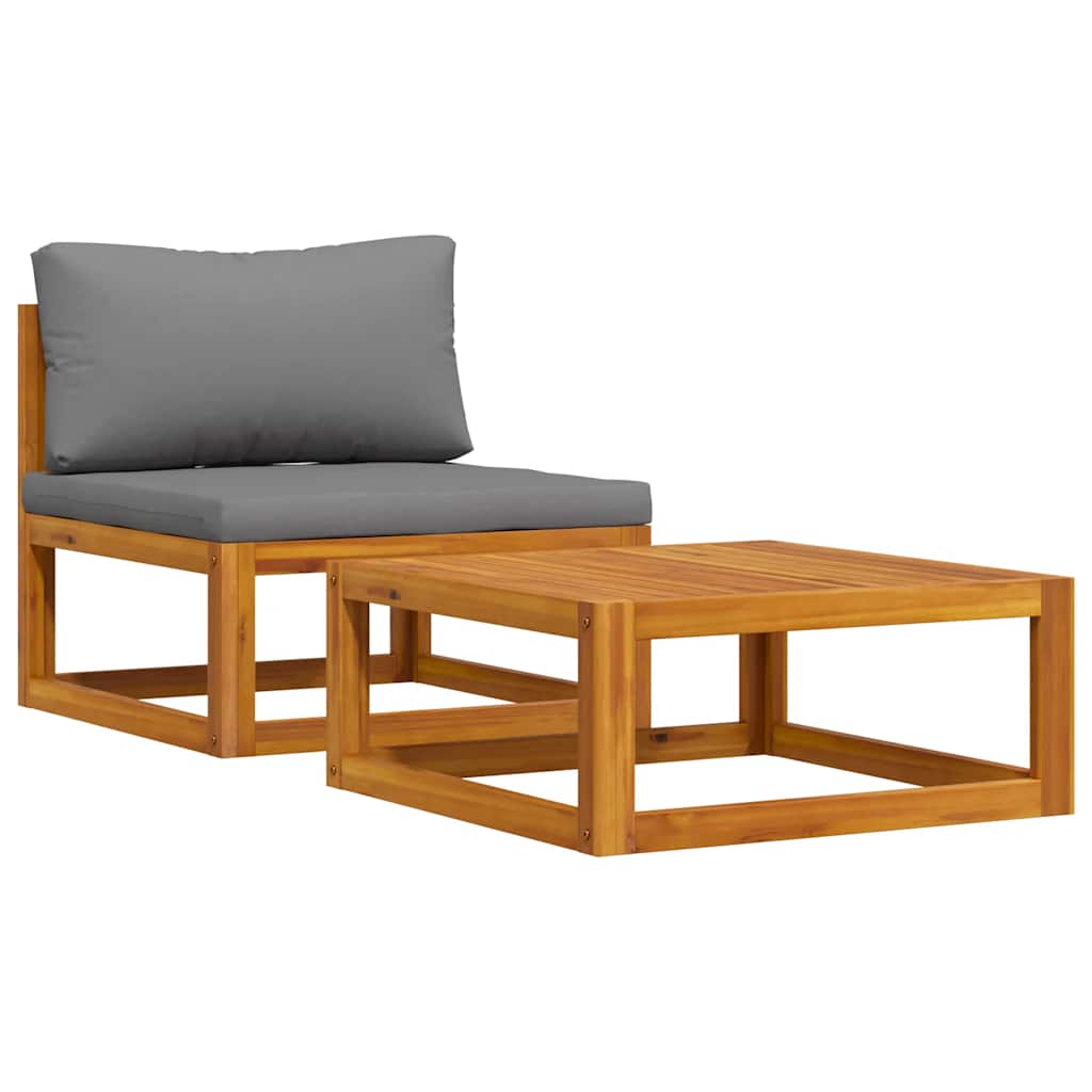 Set de sofá de jardín 2 pzas con cojín madera maciza de acacia