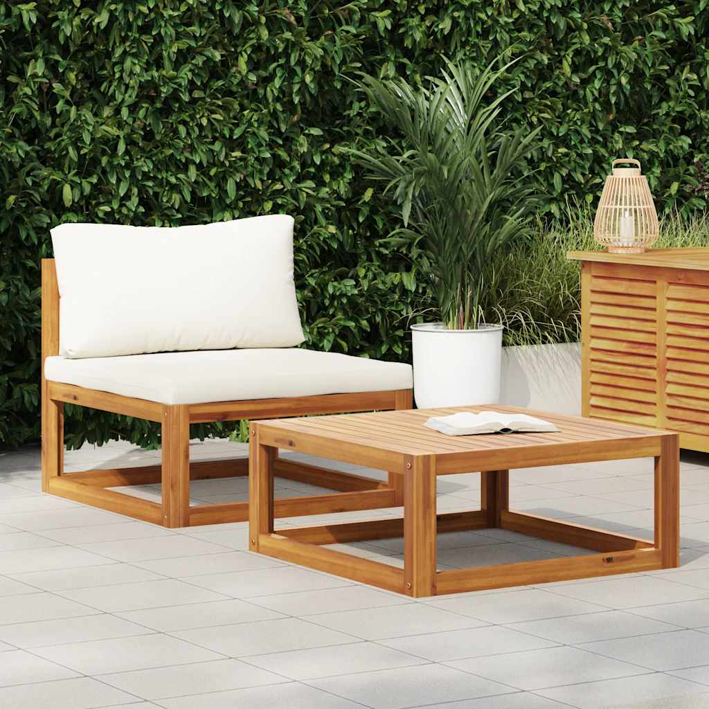 Conjunto de sofá de jardim 2 peças com almofada madeira de acácia maciça