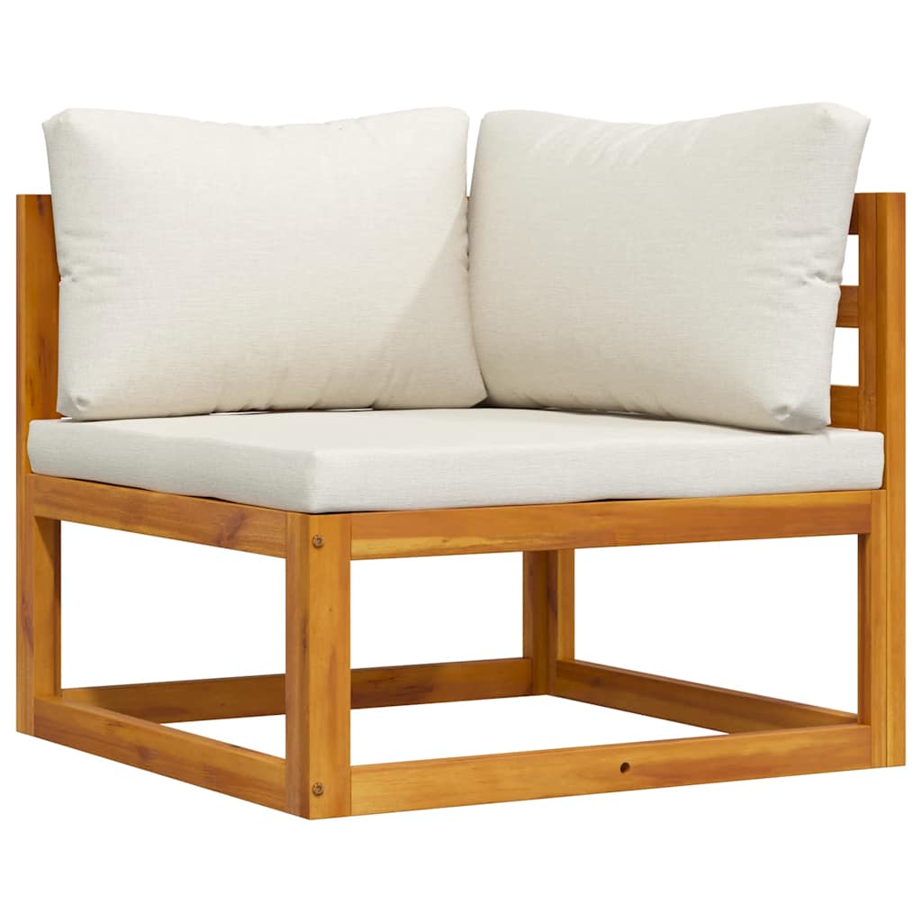 Sofá de esquina seccional y cojín blanco crema madera de acacia