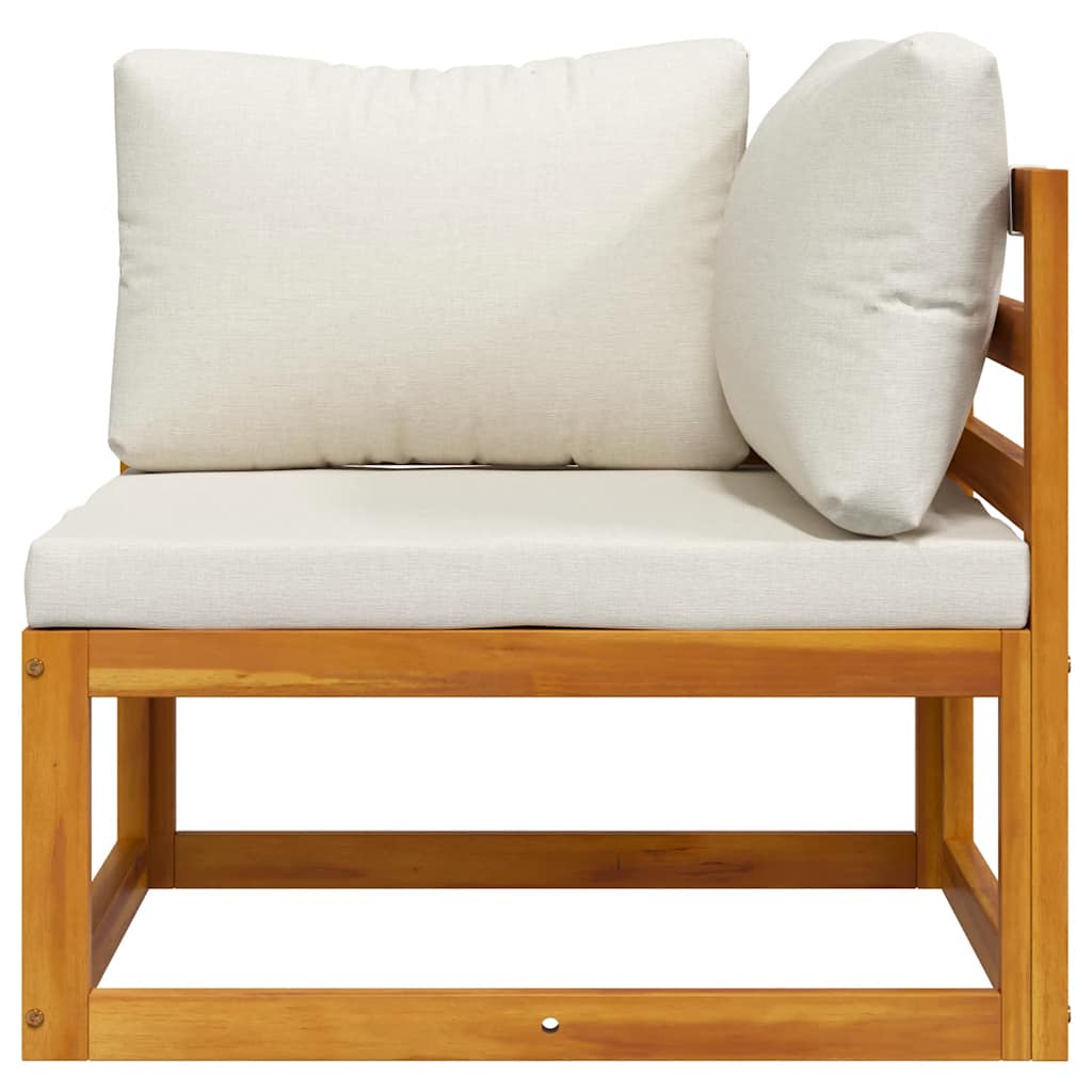 Sofá de esquina seccional y cojín blanco crema madera de acacia