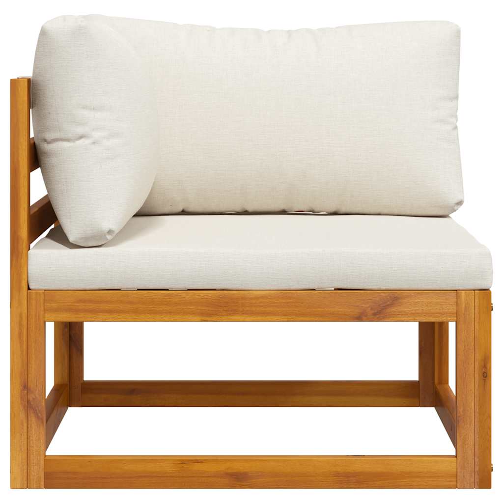 Sofá de esquina seccional y cojín blanco crema madera de acacia