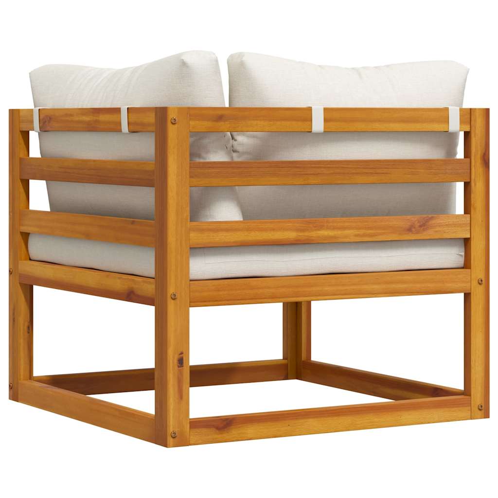Sofá de esquina seccional y cojín blanco crema madera de acacia