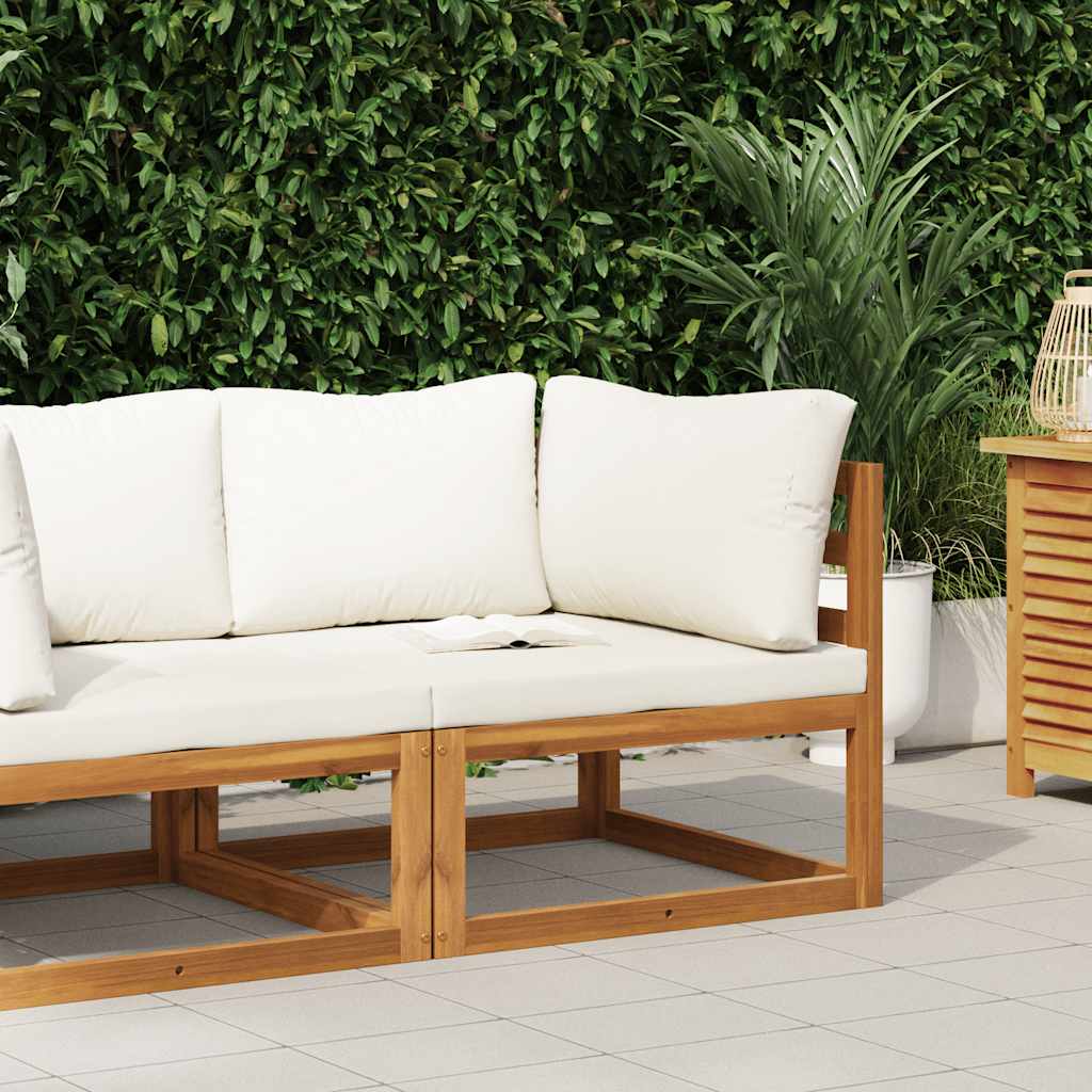 Sofá de esquina seccional y cojín blanco crema madera de acacia