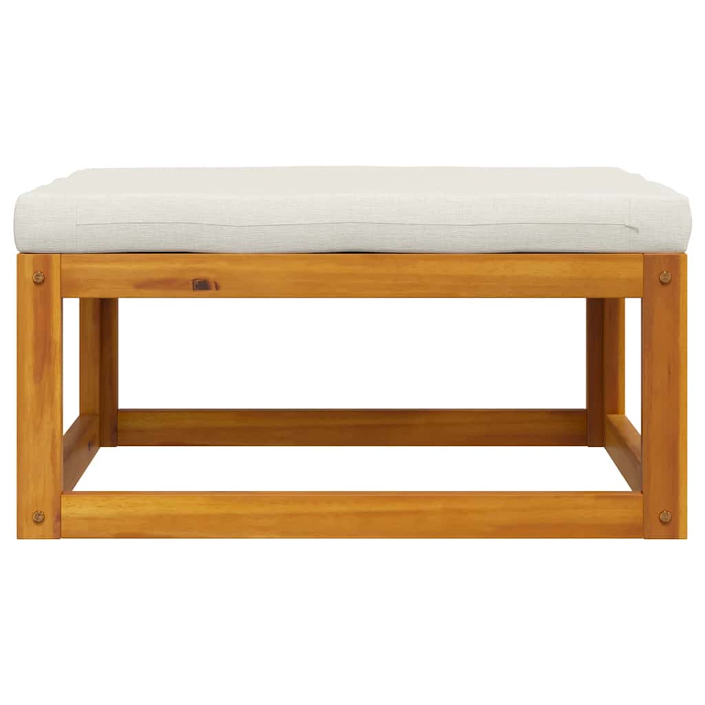 Reposapiés con cojín blanco crema madera maciza de acacia