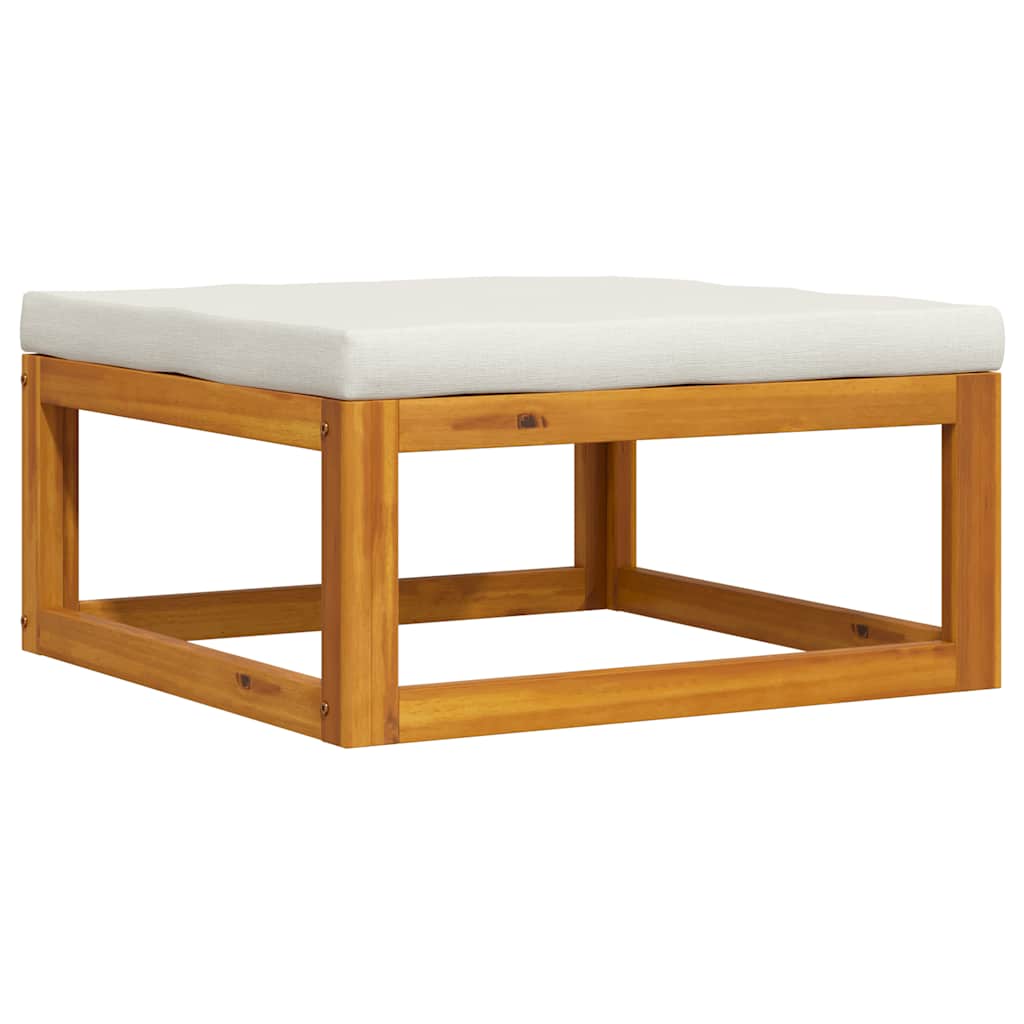 Reposapiés con cojín blanco crema madera maciza de acacia